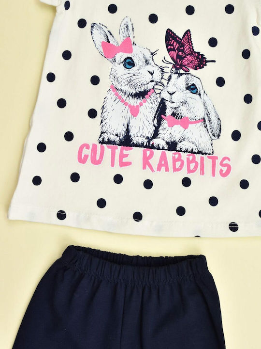 Kinder-Set mit Leggings Sommer 2Stück Weiß Cute Rabbits