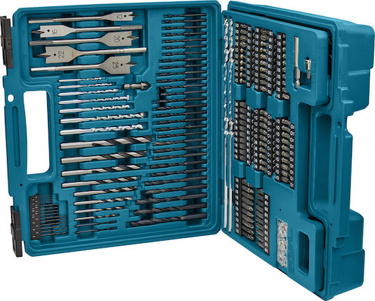 Makita Set of 256 Drills with Hexagonal Shank for Wood, Metal, Masonry and Drywall