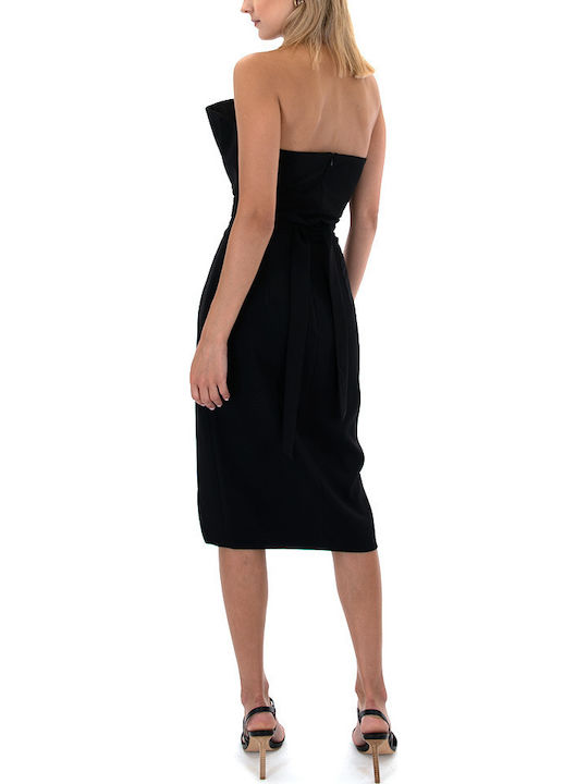 Midi Φόρεμα για Γάμο / Βάπτιση Strapless Μαύρο