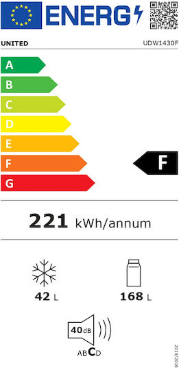 United Ψυγείο Δίπορτο 210lt Υ143xΠ55xΒ55εκ. Λευκό UDW-1430F