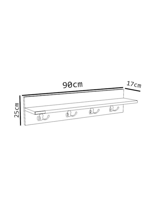 ArteLibre Wall Hanger Lerato Wooden 8 Hooks White