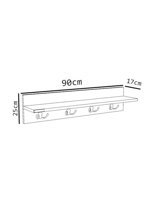 ArteLibre Κρεμάστρα Τοίχου Lerato Ξύλινη 4 Θέσεων Λευκή 90x25x17cm