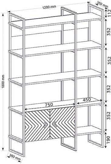 Bibliotecă Eduardo Sapphire Oak 120x39x180cm