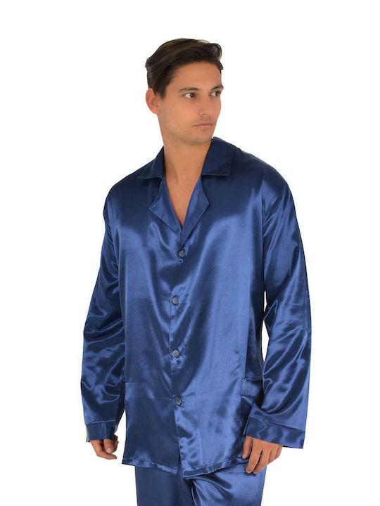 Secret Point 015 Men's Winter Satin Pajamas Set Blue