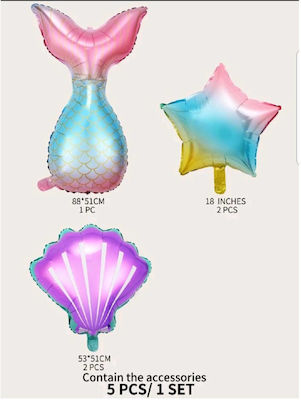 Set of 5pcs Birthday Party Balloons Mermaid Shells and Stars - Purple