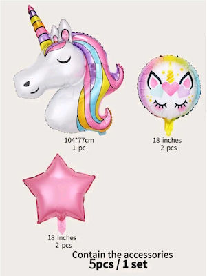 Set of 5 Birthday Party Balloons Unicorn and stars - Pink