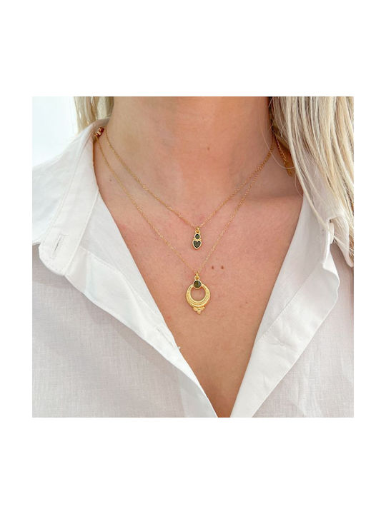 Amor Amor Necklace Double with design Heart from Gold Plated Steel