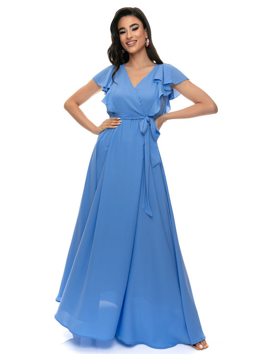 RichgirlBoudoir Summer Maxi Dress Wrap with Ruffle Light Blue