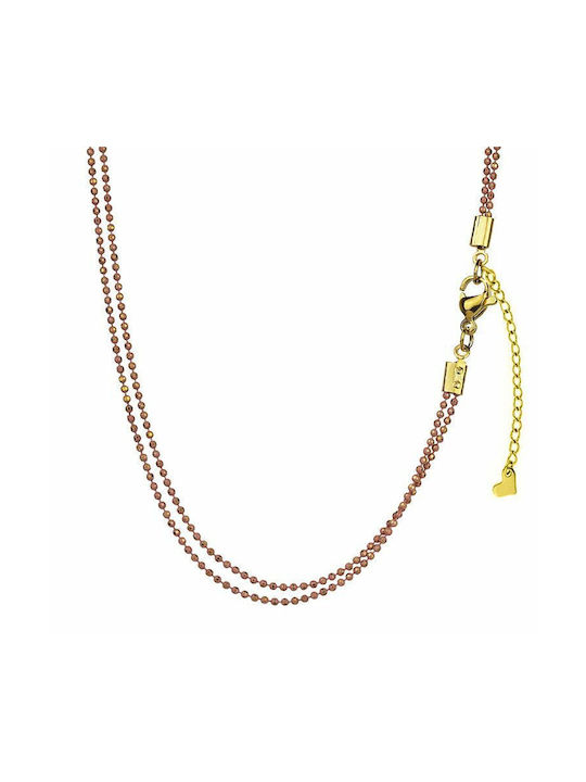 Amor Amor Necklace Double with design Butterfly Gold Plated with Pearls