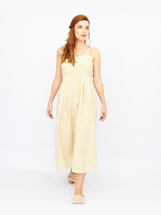 Gestreiftes Sommerkleid für Damen mit Knöpfen und Trägern