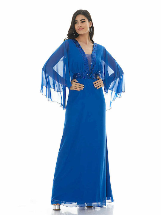 RichgirlBoudoir Maxi Evening Dress with Sheer Blue