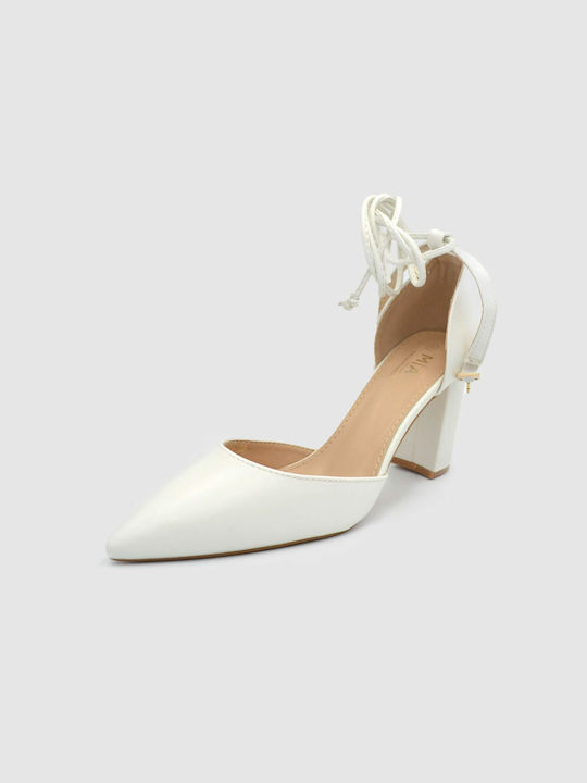 Joya Pointed Toe White Heels with Strap