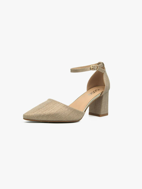 Joya Pointed Toe Gold Heels with Strap