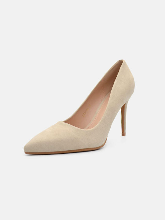 Joya Suede Pointed Toe Beige Heels