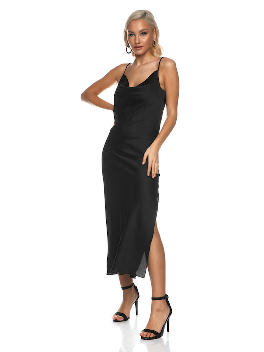 RichgirlBoudoir Maxi Evening Dress Slip Dress Satin Draped Black