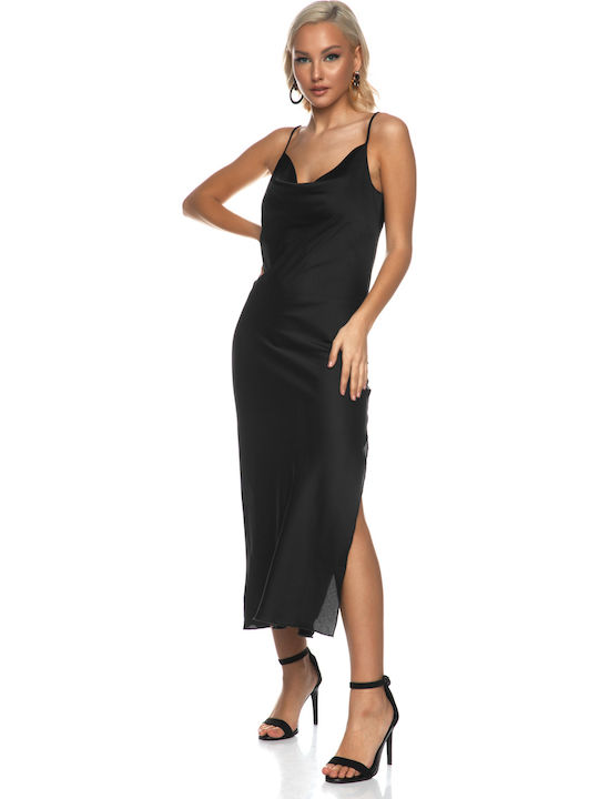 Maxi Abendkleid Slip Dress Drapiert Schwarz