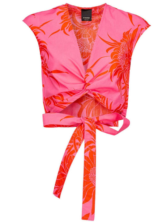 Women's Summer Crop Top Sleeveless Floral Pink