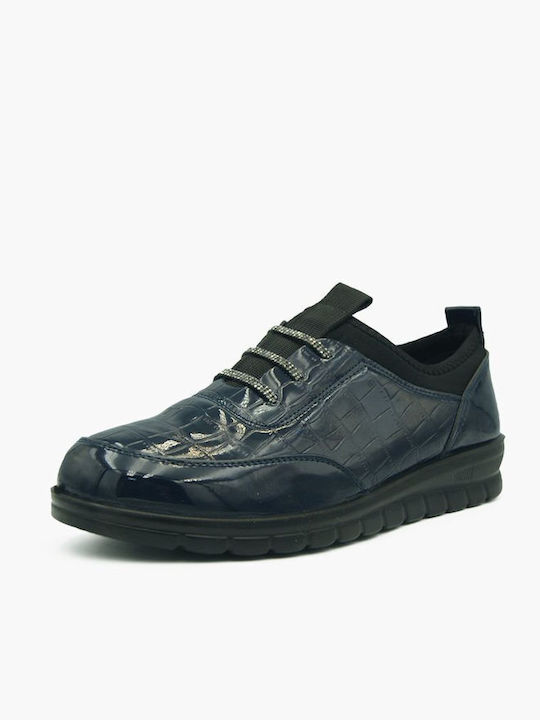 Joya Patent Leather Women's Moccasins in Navy Blue Color