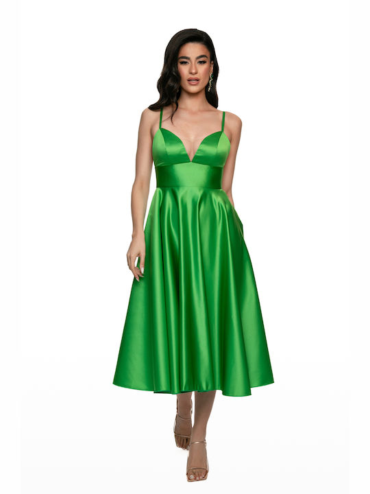 RichgirlBoudoir Καλοκαιρινό Midi Βραδινό Φόρεμα Κομπινεζόν Σατέν Πράσινο