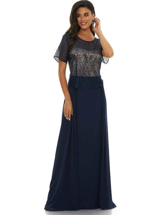 Summer Maxi Dress for Wedding - Christening Navy Blue
