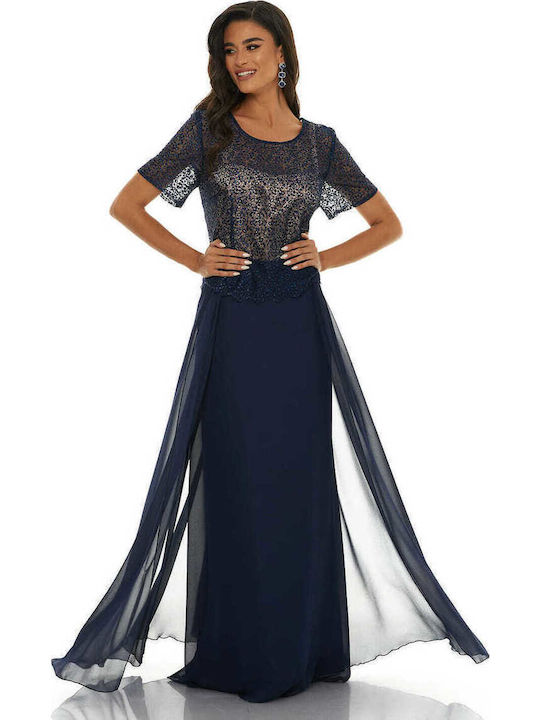Summer Maxi Dress for Wedding - Christening Navy Blue