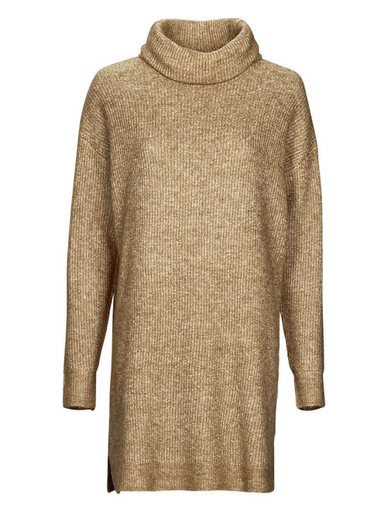 Mini Kleid Rollkragen Beige