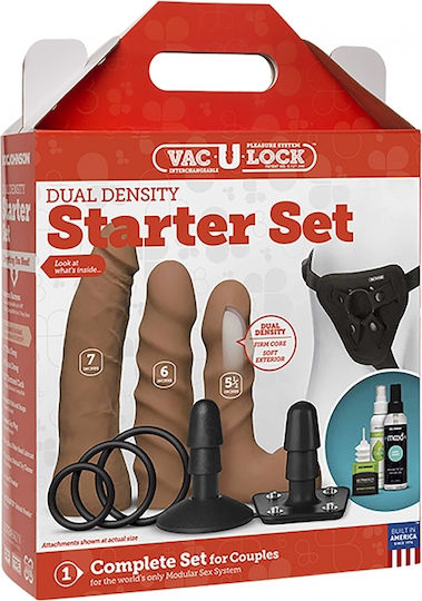 Vac U Lock Dual Density Starter Set Harness με Dildo σε χρώμα Caramel 3τμχ