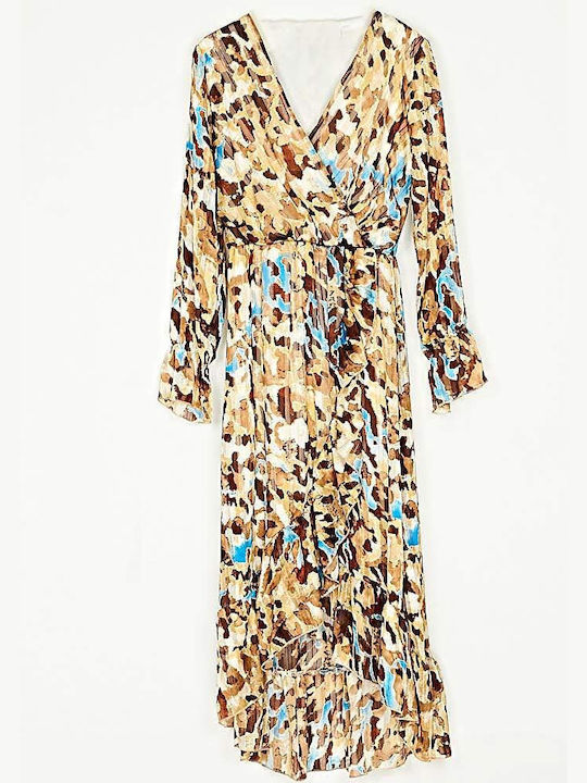 Cuca Maxi Dress Wrap with Ruffle Animal Print