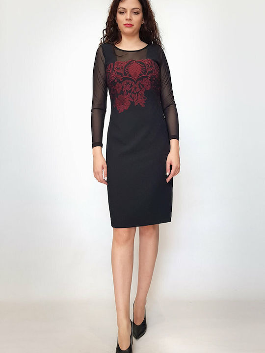 Open Midi Rochie Mânecă lungă Negru