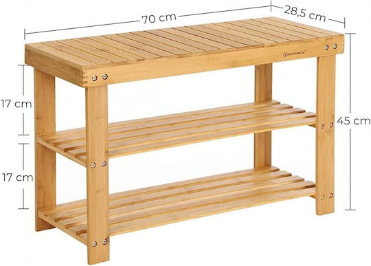 Bamboo Shoe Organizer with 2 Shelves Beige 70x28x45cm
