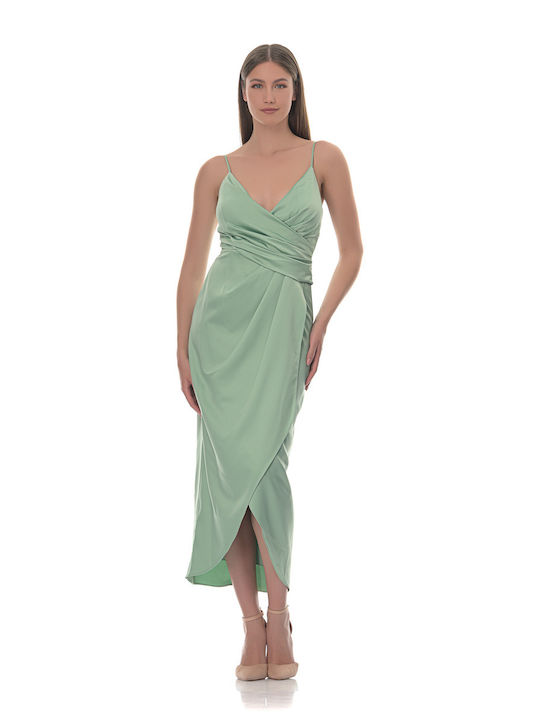 Farmaki Summer Midi Dress for Wedding / Baptism Satin Green