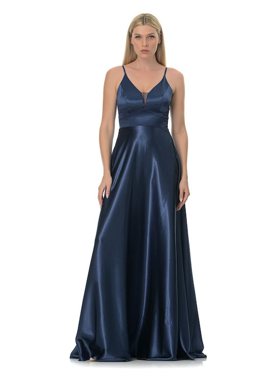 Farmaki Maxi Dress for Wedding / Baptism Satin Navy Blue