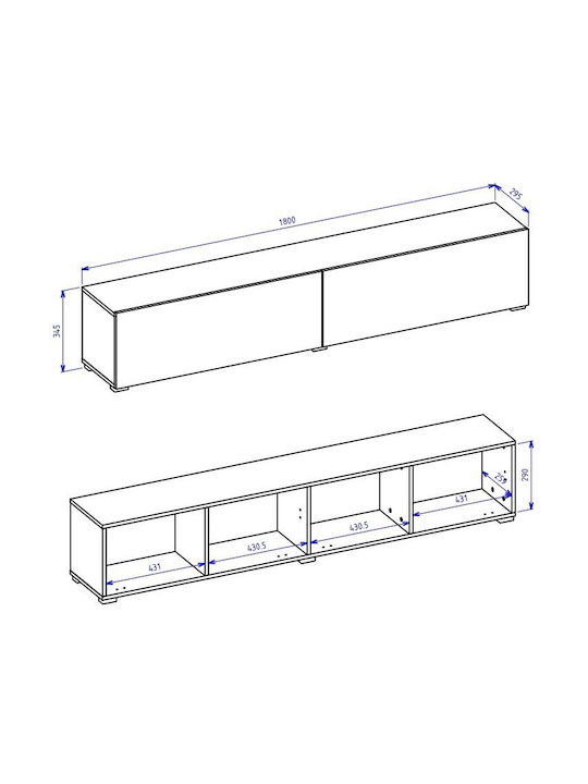 Έπιπλο Τηλεόρασης Fairy Λευκό Μ180xΠ35xΥ30cm