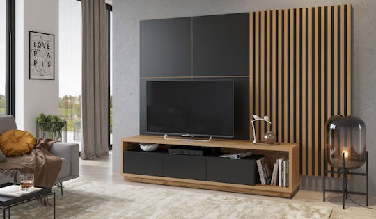 TV Stand Wooden Feyd Natural / Black L200xW45xH50cm