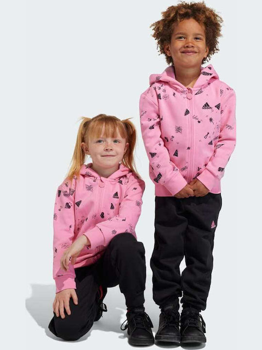Brand Love Детски Комплект Анцуг Със Суитшърт С Цип Розов 2 Бройки