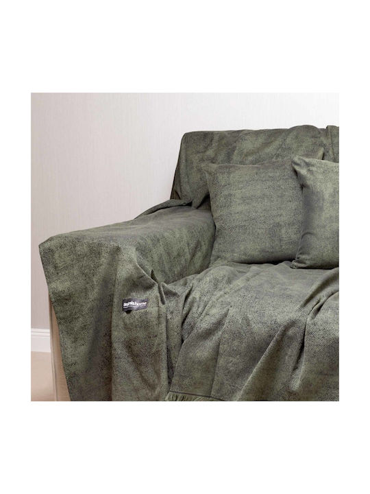 Aslanis Home Decorative Pillow Case Kedros from 100% Cotton Olive green / Charcoal 45x45cm.