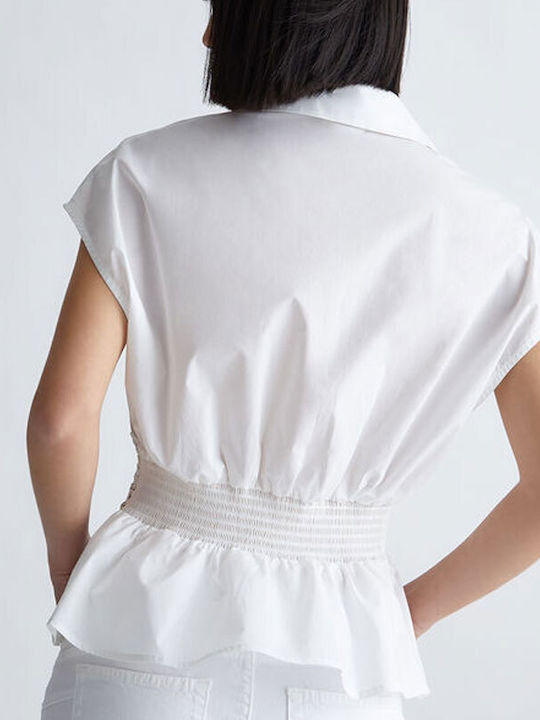 Liu Jo Damen Sommerliche Bluse Baumwoll Kurzärmelig Weiß