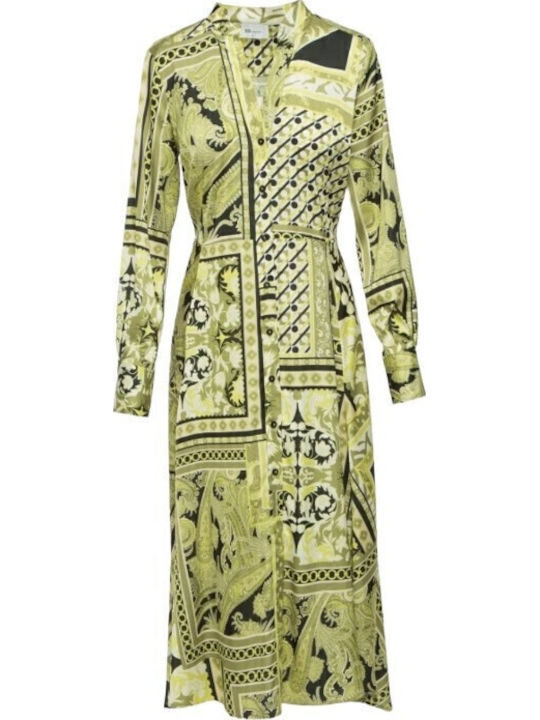 Midi Hemdkleid Kleid mit Schlitz Druck