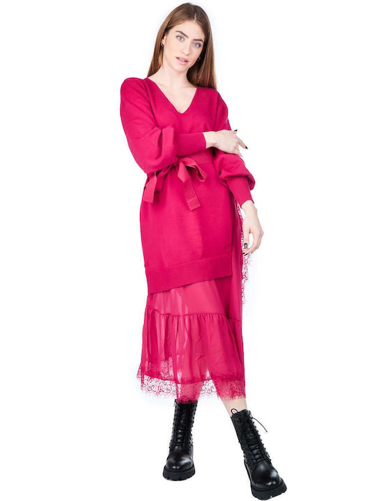 Rochie Midi Tricotată Roșie