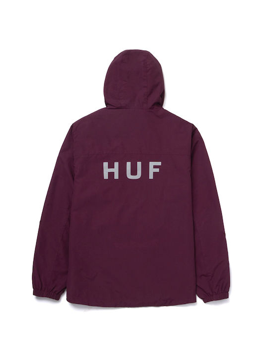 HUF Essentials Herren Winter Jacke Lässig Winddicht Burgundisch