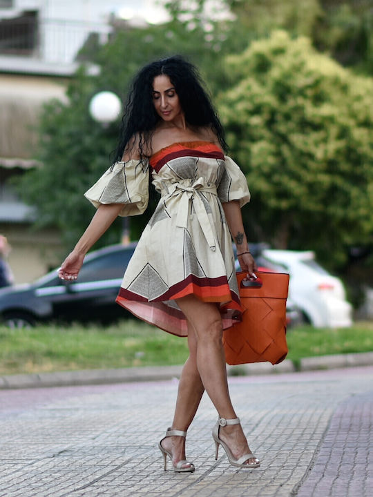 Summer Mini Evening Dress Beige