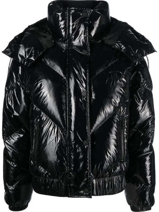 Kurz Damen Puffer Jacke für Winter Schwarz