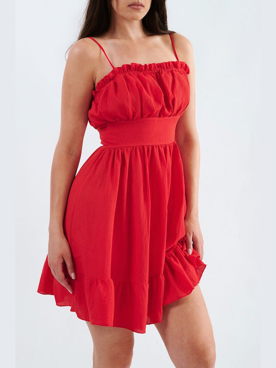 DOT Καλοκαιρινό Mini Φόρεμα με Βολάν Κόκκινο