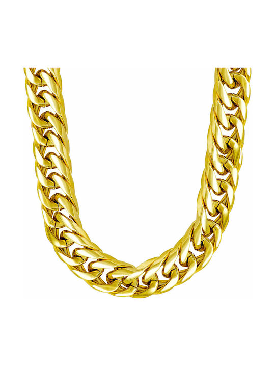 Kiriakos Gofas Chain Neck made of Steel Gold-plated Wide Thickness 16mm and Length 60cm