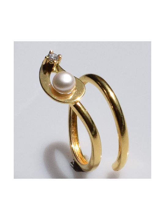 Bizoutaki Women's Gold Plated Silver Ring with Pearl & Zircon