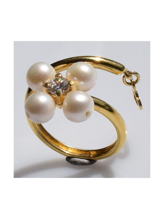 Bizoutaki Women's Gold Plated Silver Ring with Pearl & Zircon