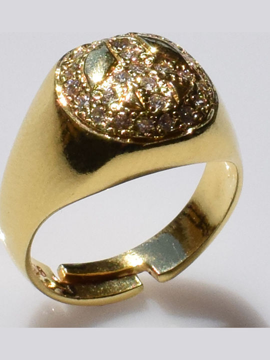 Bizoutaki Chevalier Ring with Zircon made of Silver Gold Plated