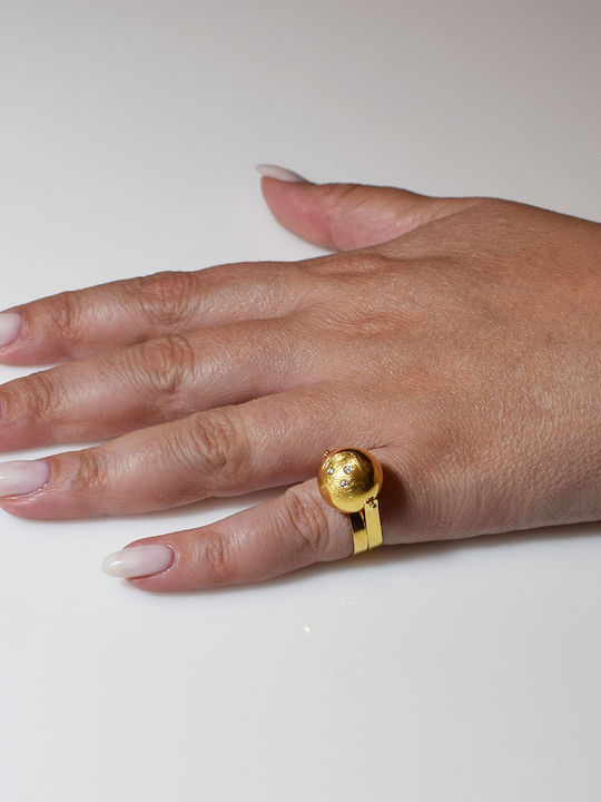 Bizoutaki Ring with Zircon made of Silver Gold Plated