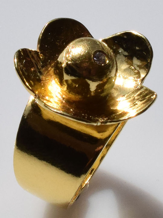 Bizoutaki Ring with Zircon made of Silver Gold Plated
