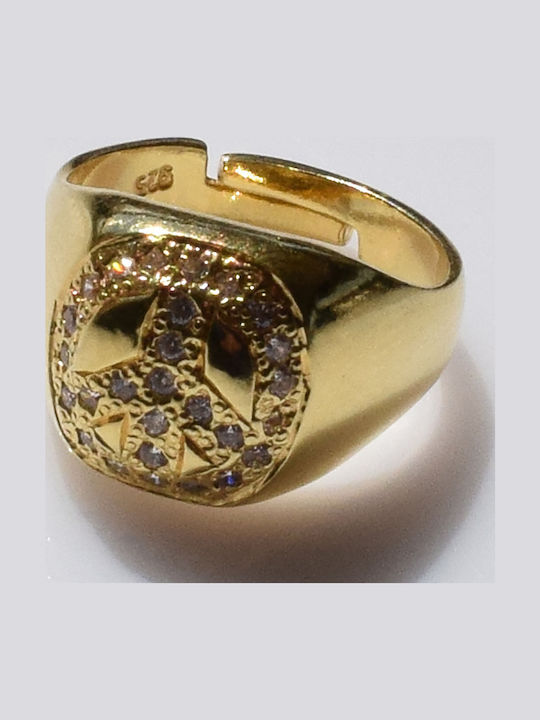 Bizoutaki Chevalier Ring with Zircon made of Silver Gold Plated